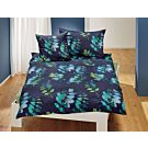 Bettwäsche mit Blättermuster auf dunkelblauem Untergrund – Kissenbezug – 50x70 cm
