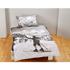 Bettwäsche mit Skifahrer schwarz-weiss