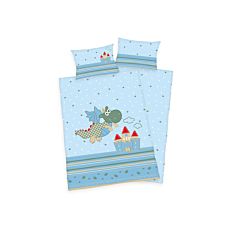 Bettwäsche mit kleinem, fliegenden Drachen auf hellblauem Hintergrund