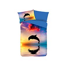 Bettwäsche mit springendem Delfin und Sonnenuntergang