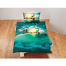 Bettwäsche mit türkisem Palmenstrand und Insel