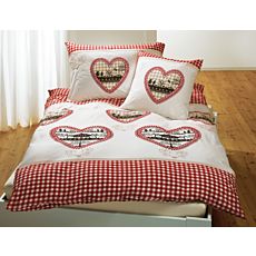 Bettwäsche mit Herzen im rot-weissem Karo-Design – Kissenbezug – 50x70 cm