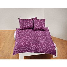 Bettwäsche mit violetter Blumenverzierung
