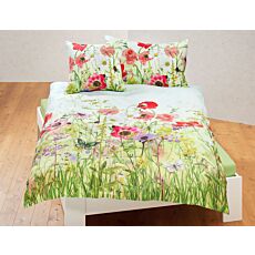 Bettwäsche mit farbenfroher Blumenwiese und Schmetterlingen