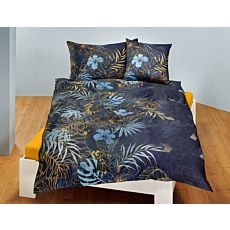 Bettwäsche mit blau-goldenen Farnen und Blüten – Kissenbezug – 50x70 cm