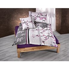 Bettwäsche mit schönen Kirschblüten violett-anthrazit