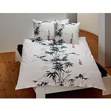 Bettwäsche weiss mit Bambuspflanze schwarz-grau – Kissenbezug – 50x70 cm
