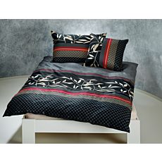 Bettwäsche schwarz mit Streifen und Blattmuster – Kissenbezug – 50x70 cm