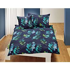 Bettwäsche mit Blättermuster auf dunkelblauem Untergrund – Duvetbezug – 160x240 cm