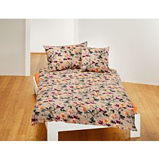 Bettwäsche beige mit gelben und pinken Blüten – Kissenbezug – 65x100 cm