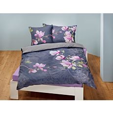 Bettwäsche in grau mit violettem Blumenmuster – Kissenbezug – 65x100 cm