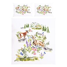 Bettwäsche mit Ziegen in Berglandschaft