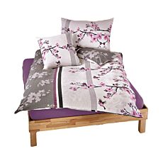 Bettwäsche mit schönen Kirschblüten violett-anthrazit