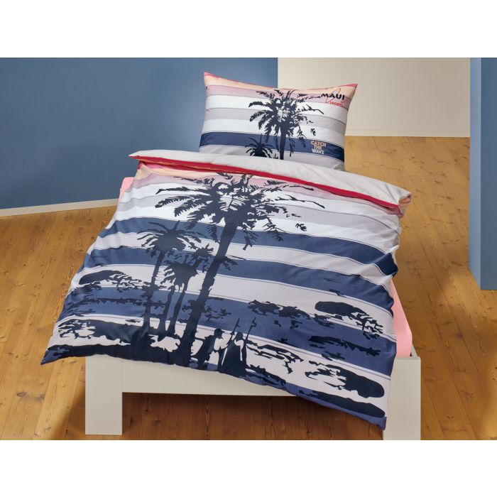 Bettwäsche gestreift mit grossem Palmenmotiv main product photo