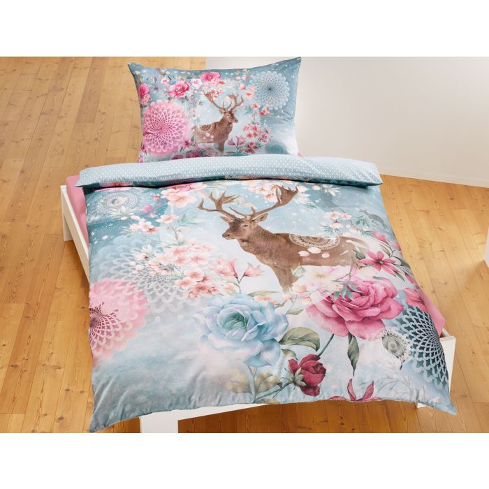 Bettwäsche Hirsch mit Blumen und Mandalas main product photo