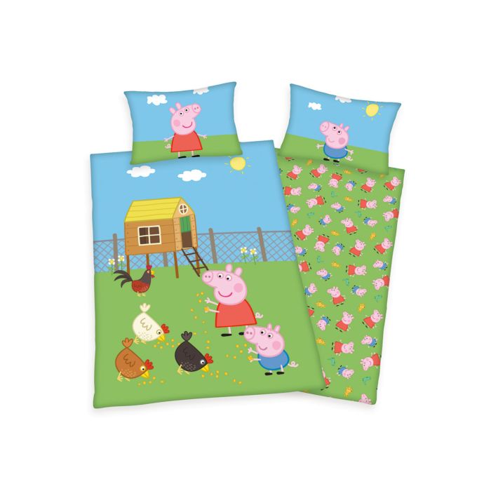 Bettwäsche Peppa Wutz und George beim Hühnerfüttern main product photo