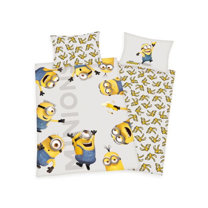 Bettwäsche mit Minions Kevin, Stuart & Co. gelb-grau main product photo