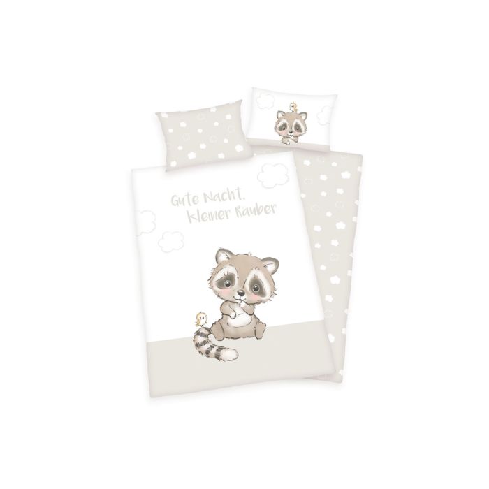 Bettwäsche Waschbär und Vögelchen beige-weiss main product photo
