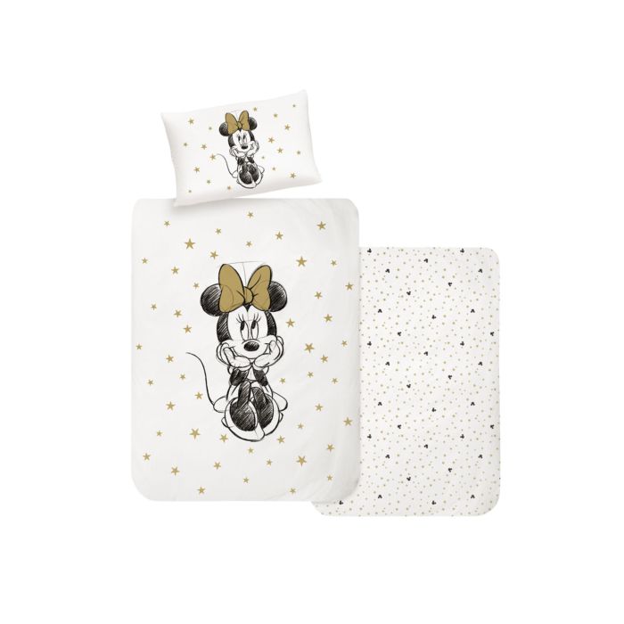 Bettwäsche weiss mit Minnie Mouse und goldenen Sternen