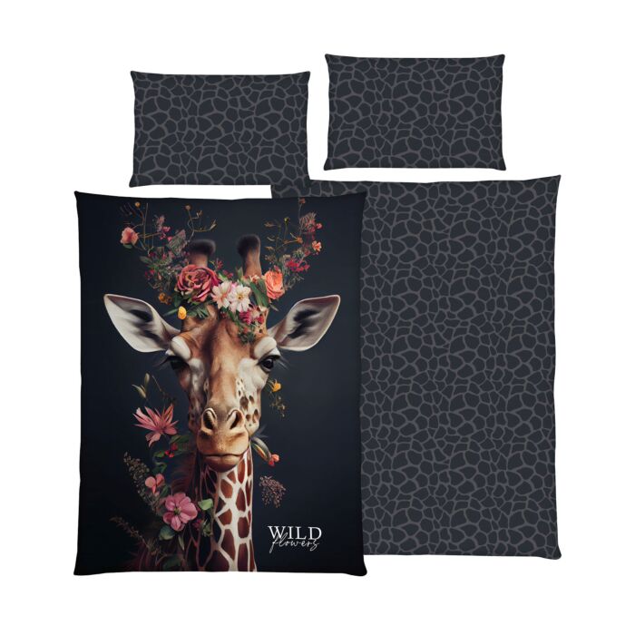 Bettwäsche schwarz Giraffe & Blumen main product photo