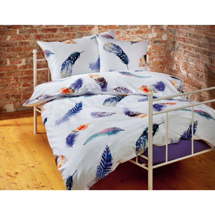 Bettwäsche in Weiss mit buntem Federprint main product photo